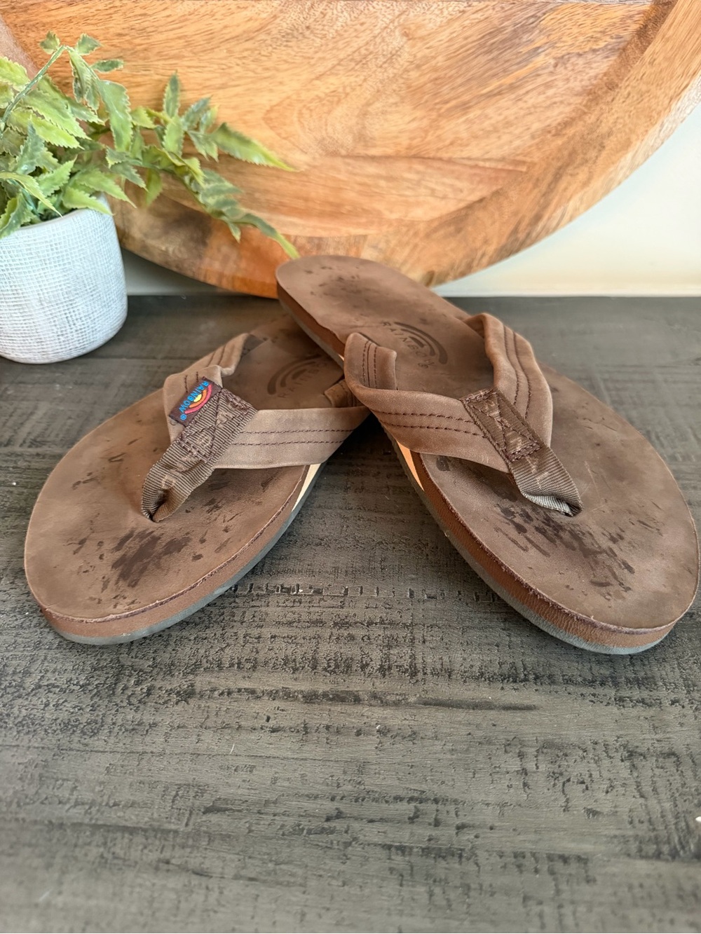 Rainbow Brown Men's Flip Flops with Padded Thong Straps XL 11-12